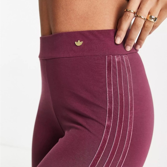 Adidas Originals Gold Logo‎ Tonal Stripe Leggings in Crimson - Picture 4 of 15